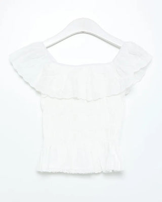 Smoked Frill Off-Shoulder Blouse