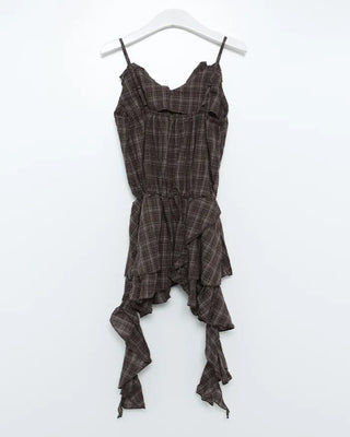 V-neck checkered ruffle camisole