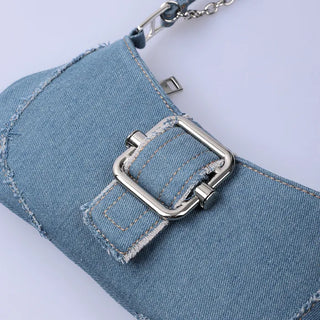 Denim buckle shoulder bag