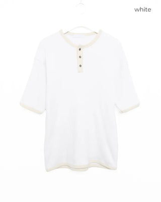 Henley neck waffle knit top
