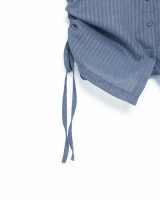 Weighted Shirring Point Short-Sleeve Crop Shirt