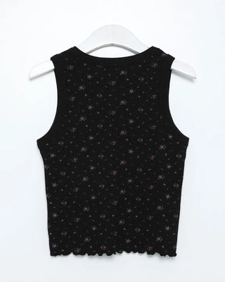 Flower scalloped hem ribbed sleeveless top