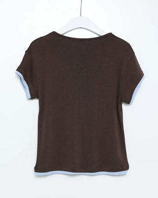 Two-tone layered Tencel short-sleeved T-shirt
