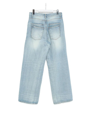 Washed double-pocket wide-leg denim