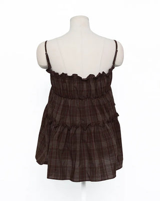 Frilled Shirring Check Sleeveless Dress