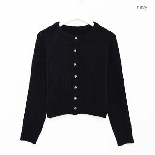 Gold heart button cable cardigan