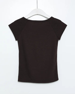 Lettering off-shoulder short-sleeved T-shirt