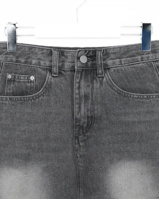 Washed denim midi skirt