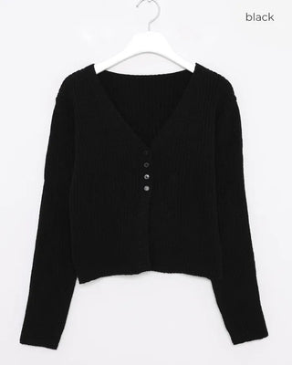 Pointed button rib knit cardigan