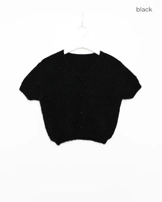 Shaggy knit short-sleeved cardigan