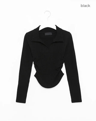 Side-shirred collar knit