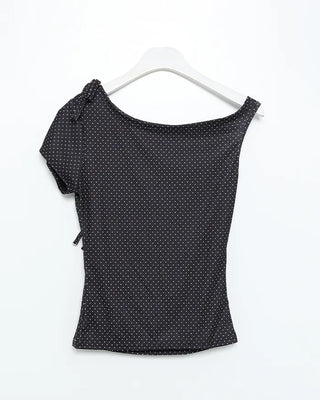 Boat neck polka dot ribbon blouse
