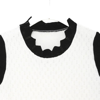 Two-tone perforated knit top