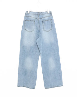 Washed design wide denim pants