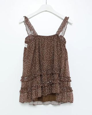Polka Dot Lace Ribbon Camisole Tunic