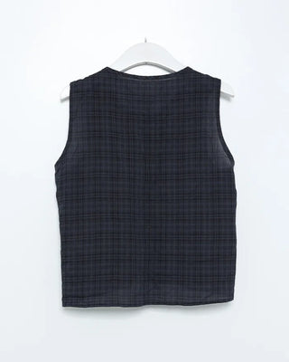 Checked ribbon gathered sleeveless blouse