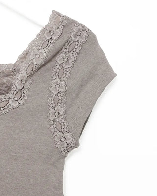 Lace layered neck French T-shirt