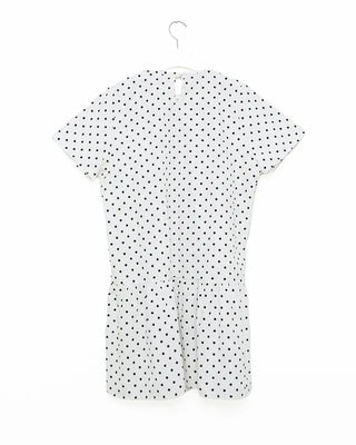 Dot pattern shirred short-sleeved dress