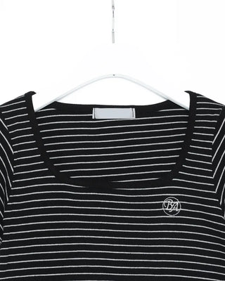 U-neck striped half-sleeve T-shirt