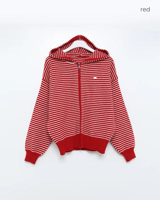 Striped Loose Fit Knit Hooded Parka