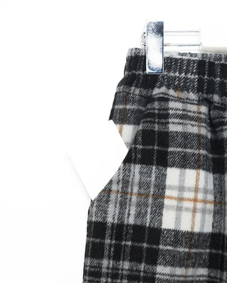 Fleece-lined check pattern elastic waist pants