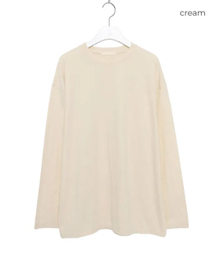Plain slit long-sleeved T-shirt