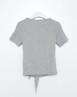 Polka Dot Ribbon Tie Short Sleeve Shirt