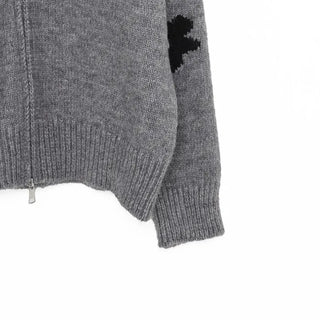 Flower-point color knit zip-up
