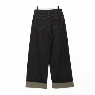 Low-rise denim roll-up wide-leg pants