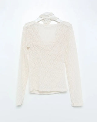 Drape neck lace T-shirt & scarf set