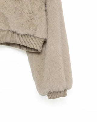 High-neck cropped fur jacket