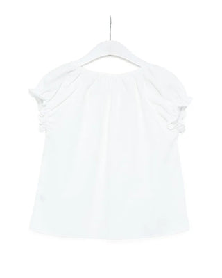 Jewel neck puff blouse