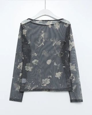 Flower Mesh See-Through Long-Sleeve T-Shirt
