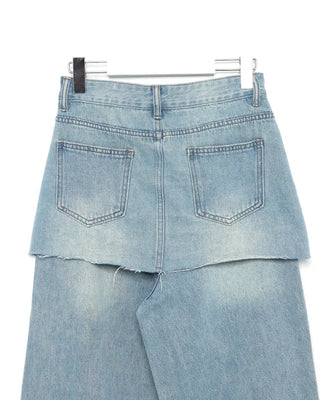 Cut-off wrap skirt & wide-leg denim set