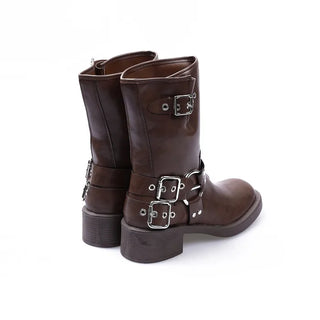 Faux Leather Mid-Calf Engineer Boots