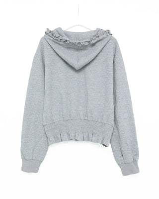Shirred ruffle hem zip hoodie