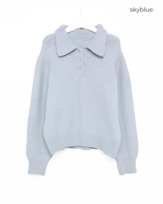 Button-collar long-sleeved knit