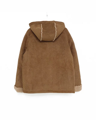 Suede hooded sheepskin jacket