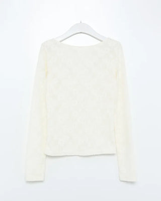 U-neckline floral lace T-shirt