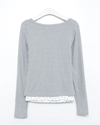 Lace Flower Layered Henley Long T-Shirt