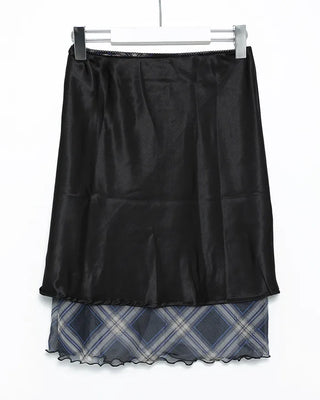 Checked scalloped hem chiffon skirt
