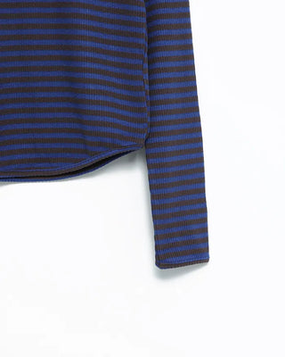 Oblong neck round hem border ribbed long T-shirt