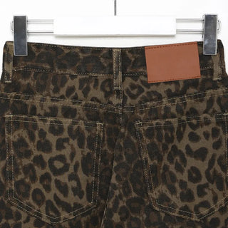 Leopard print denim pants