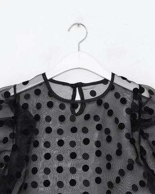 Sheer polka dot puff sleeve blouse