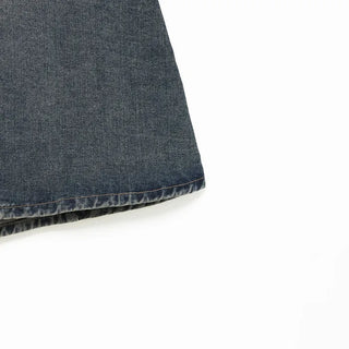Stitched flared long denim skirt