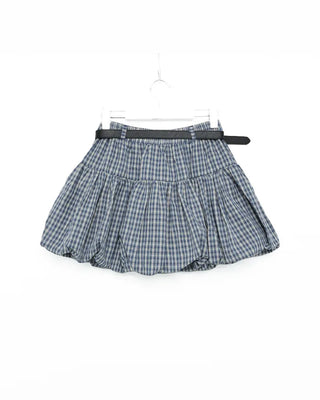 Belted check balloon mini skirt