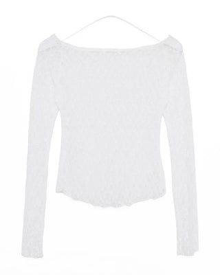 See-through lace long-sleeve T-shirt