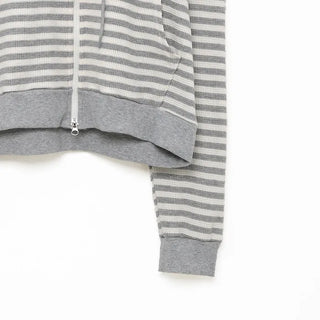 Striped semi-cropped double-zip waffle hoodie