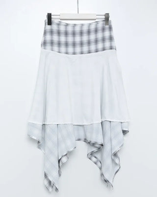 Asymmetrical check midi skirt