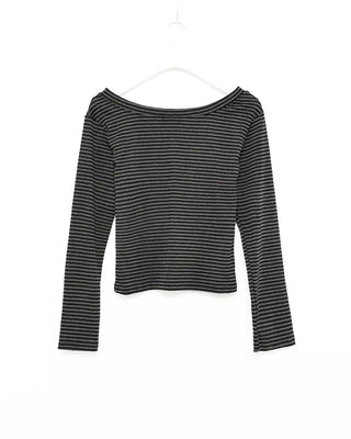 Jewel Neck Border Long Sleeve T-Shirt